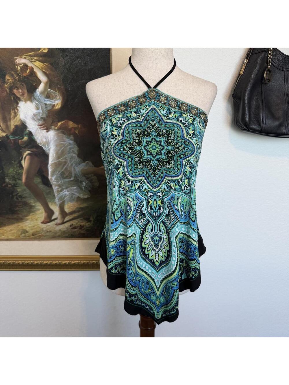 Boho Fairy Beaded Paisley Handkerchief Halter Top